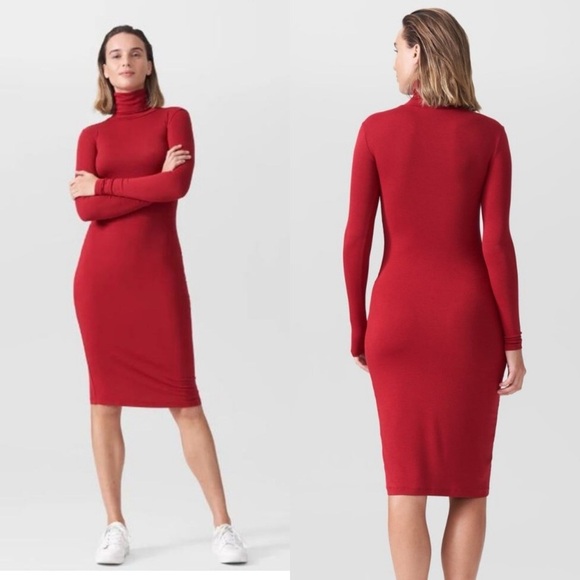UNIVERSAL STANDARD Foundation Long Sleeve Turtleneck Dress Red Dahlia Size Large - Picture 1 of 10